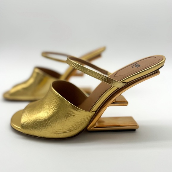 Fendi Shoes - Fendi First Gold F Mule Heels